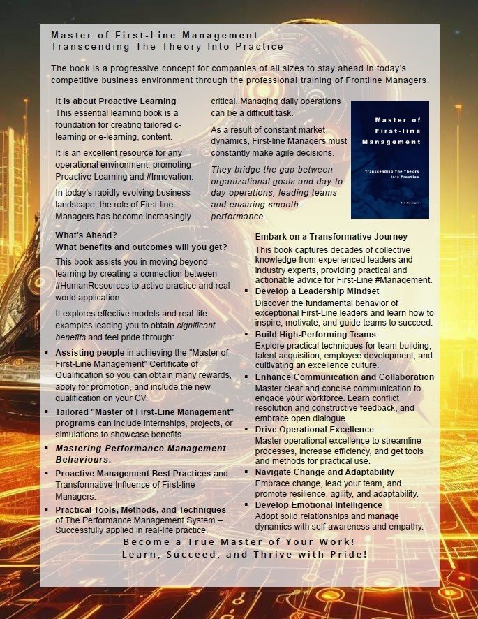 Mastering High-Performance Management It's about selling online: management e-courses, books, and consulting. Mastering High-Performance Management refers to the comprehensive ability to lead and optimize organizational operations and teams to achieve outstanding and sustainable results. It involves a system that includes strategic planning, effective leadership, continuous improvement, and the efficient use of resources. It includes developing and implementing processes that enhance productivity, adopting a culture of excellence and accountability, and leveraging data-driven decision-making to drive performance. Key aspects encompass goal setting, performance measurement, talent management, and aligning individual and team objectives with the organization's mission and goals. "Mastering high-performance management" is a compelling topic! It suggests focusing on developing expertise in leading and optimizing team performance.